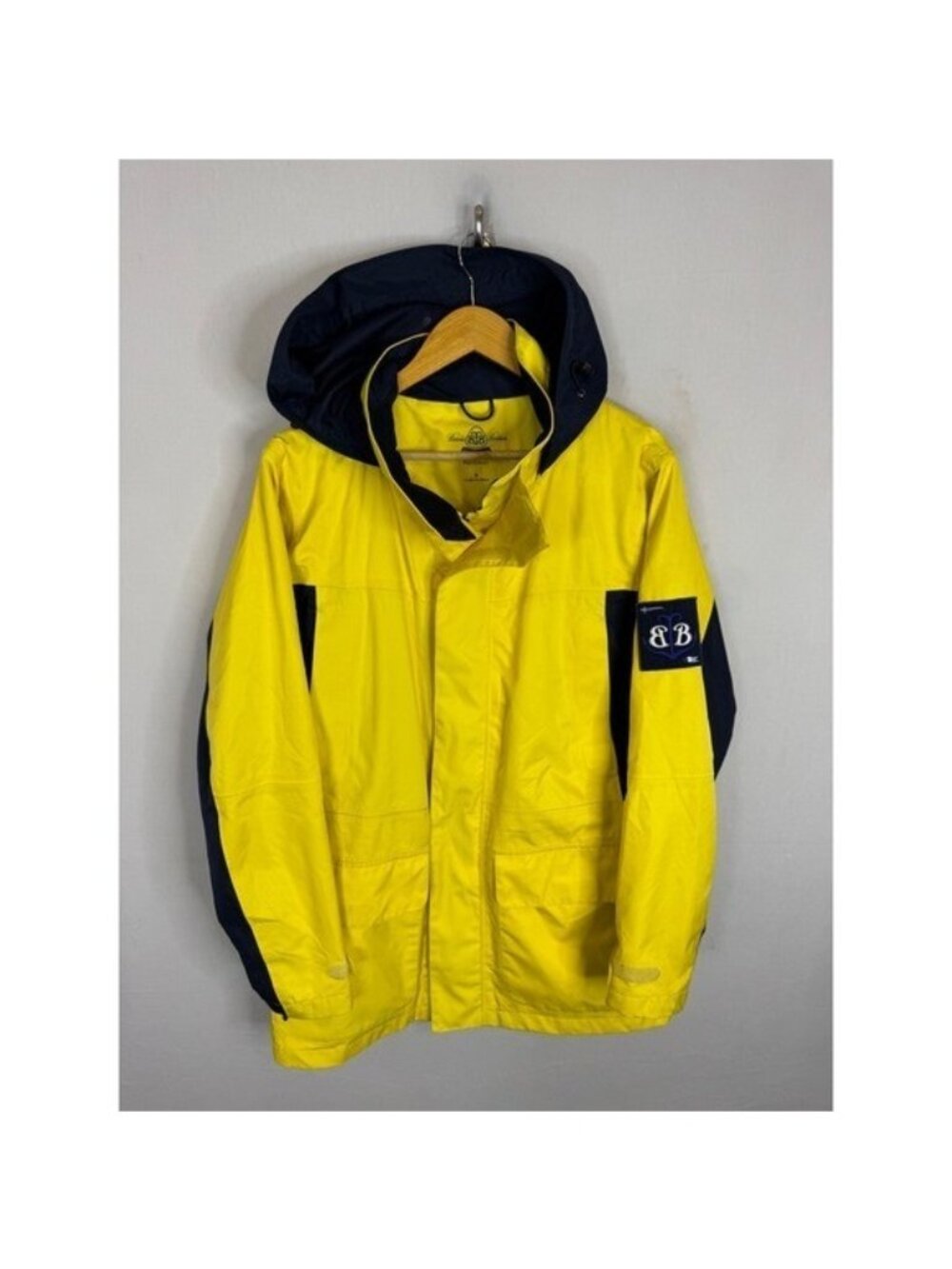 Brooks Brothers ProSport Mens Yellow Navy Blue Sailing Jacket Hooded M